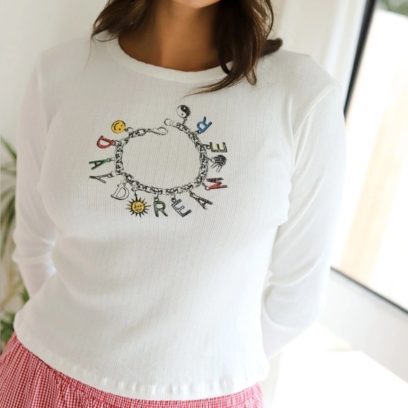 COPY - Daydreamer Vintage White Tee with Chain Design XL Free People/Anthropolo… - Picture 1 of 5